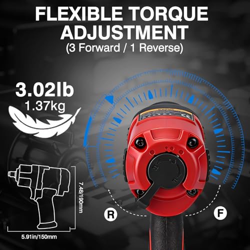 XIIW 3/8 Inch Air Impact Wrench, 745ft-lbs Nut-busting Torque, 10,000 RPM - size: 3/8 Inch | 745 ft-lbs