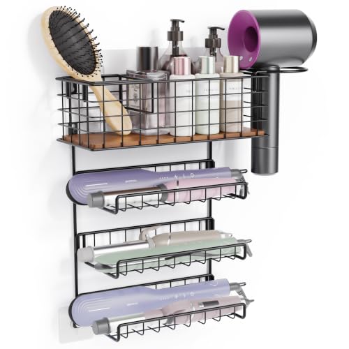 3-Tier Wall Mounted Hair Tool Organizer, Matte Black