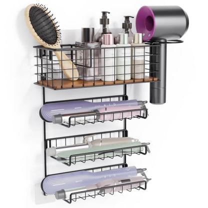 3-Tier Wall Mounted Hair Tool Organizer, Matte Black