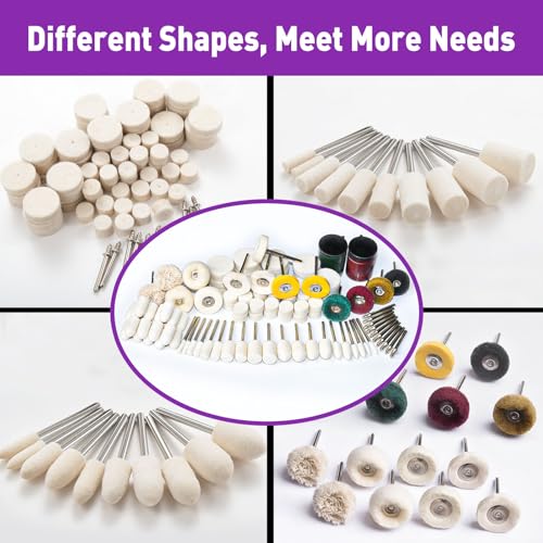 114 PCS Polishing Kit with 2Pcs Polishing Compound for Dremel, Abrasive Buffing Wheels Polishing Bits for Rotary Tool Accessories with 1/8 Inch Shank, Sanding Kit for Metal Wood Watch Jewelry Brass - style: 116pcs Buffing Wheels