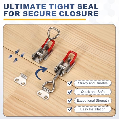 HARFINGTON 2pcs 4002 Toggle Latch Clamp Adjustable SUS304 with Lock Hole - color: Silver/Red