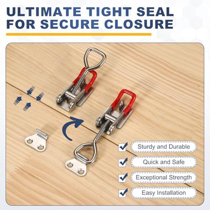 HARFINGTON 2pcs 4002 Toggle Latch Clamp Adjustable SUS304 with Lock Hole - color: Silver/Red