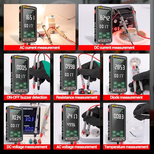 Smart Multimeter, Smart Digital multimeter Tester with Touch Screen 6000 Counts Auto Ranging Rechargeable multimeter A Reverse Display NCV Tester with Flashlight for Electricians,DIY (Black) - color: Black