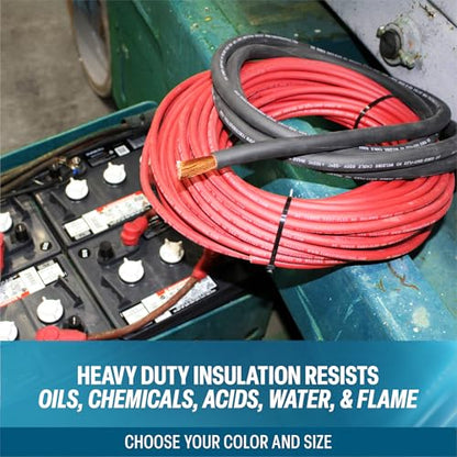 TEMCo 2 Gauge AWG 10 Ft Black + 10 Ft Red Flexible Pure Copper Made in USA Welding Cable Battery Wire - Heavy Duty Solar, Inverter, Car, RV, Truck - color: 10 Ft Black + 10 Ft Red, size: 2 AWG