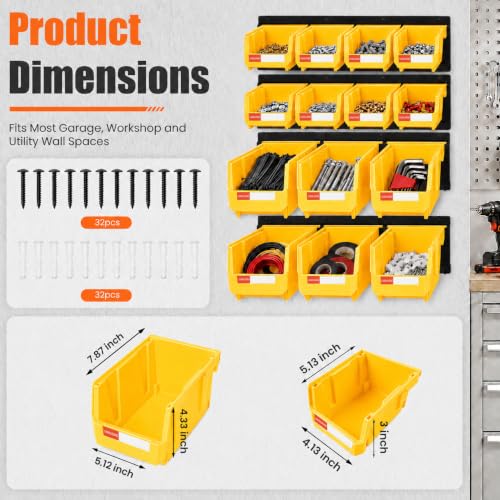 14pc Wall-Mounted Storage Organizer Mixed V1 V2 Combo Yellow - color: Yellow, size: V1-8Bins&V2-6Bins&4Rails