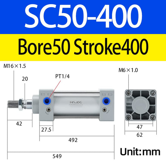 SC Long Stroke Air Cylinder 2 inch (50mm) Bore 16 inch (400mm) Stroke with Magnetic, Double Acting Aluminum Pneumatic Cylinder for Industrial Automation (SC50X400) - color: -50, size: 400