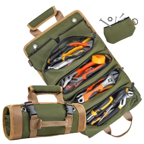 Tool Bag, Tool Bags for Men, Heavy Duty Tool Organizer, Portable Roll Up Tool Bag Gifts For Him, Mechanic, Electrician and Hobbyist, Car Tool Roll Organizer -Green - color: Green