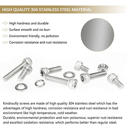 122 Pieces M6 x 10/12 /16/20 /25/30 /35mm Hex Socket Head Cap Screws Nuts Washers Assortment Kit, 304 Stainless Steel, Fully Machine Thread - size: M6, style: Socket Head