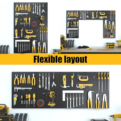 Spampur Peg Board, 8 Pack Metal Pegboard Panels with 50 Hooks - color: Black, size: 16x12"- 8 Pcs