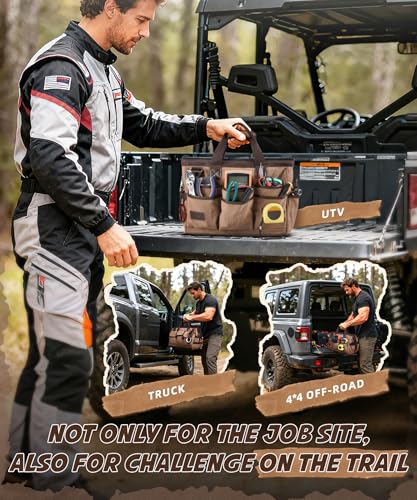ARCFOX 14 Inch Portable Electrician Tool Bag 21 Pockets - Heavy Duty 16OZ Canvas Tool Bags Organizer with Wide Mouth & Adjustable Shoulder Strap for HVAC, Mechanics, Maintenance, UTV-Effortless Carry