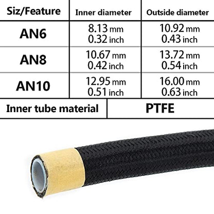 6AN PTFE E85 Fuel Line Hose 20FT Black 5/16 Inch ID - color: 20FT, size: AN6