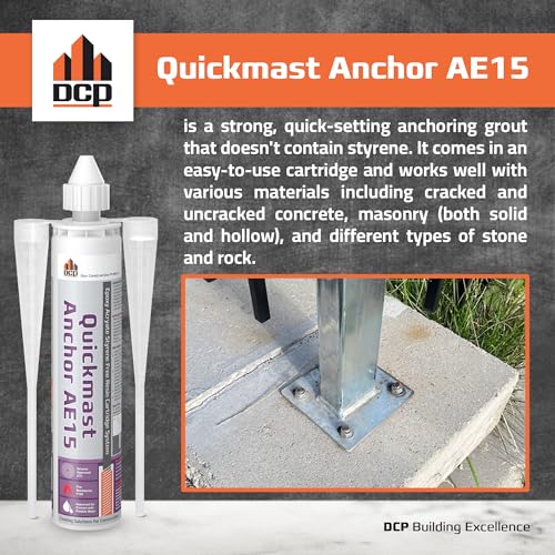 DCP Quickmast AE15 Concrete Epoxy for Rebar and Rods – High-Strength Anchoring System, Two-Part Acrylate Epoxy with Cartridge and Nozzles, 10.1 fl oz – 2 Pack - size: 2 Pack