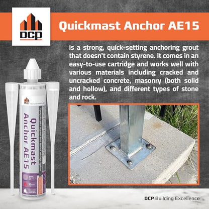 DCP Quickmast AE15 Concrete Epoxy for Rebar and Rods – High-Strength Anchoring System, Two-Part Acrylate Epoxy with Cartridge and Nozzles, 10.1 fl oz – 2 Pack - size: 2 Pack