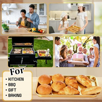 6 Pcs 8.6 X 6.4 Inch Small Baking Sheet Gold Stainless Steel Pan - color: Gold, size: 8.6 x 6.4 Inch