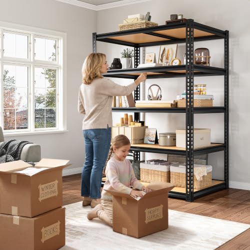 ROOMFAVE Garage Shelving Heavy Duty, 5 Tier,72" H x 35.56" W x 16" D Black - size: 72" H x 35.56" W x 16" D
