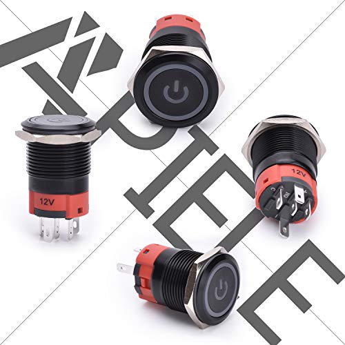 APIELE 19mm Latching Push Button Switch 3/4" 12V DC Black Shell Power Symbol LED with Socket Plug 1NO1NC SPDT ON/Off (Green/Black Shell) - color: Green/ Black Shell