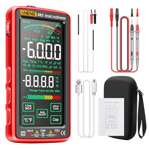 Smart Multimeter, Digital Multimeter Tester with Touch Screen 6000 Counts Auto Ranging Rechargeable A Reverse Display NCV Tester with Flashlight for Electricians, DIY (Red) - color: Red