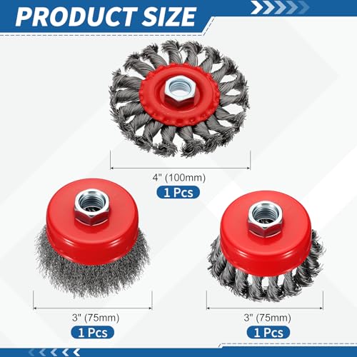 3Pack Wire Brush for Angle Grinder Set with 5/8"-11 Arbor