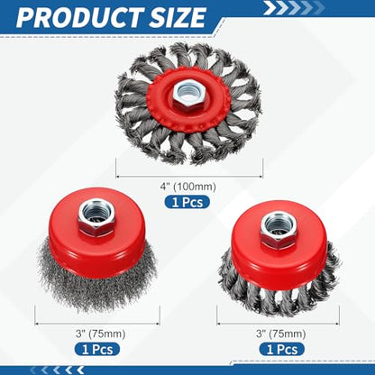 3Pack Wire Brush for Angle Grinder Set with 5/8"-11 Arbor