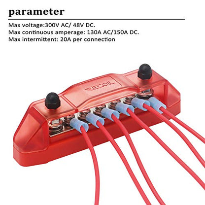 Recoil BBS25P Bus Bar 2 M5 Studs 5 Screw Terminal Power Distribution Block - style: Red & Black 2xM5 Studs 5 Screws Pair