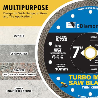 7" Turbo Mesh Saw Blades for Porcelain, Ceramic Tile and Stone, 1 PC - size: 7 Inch