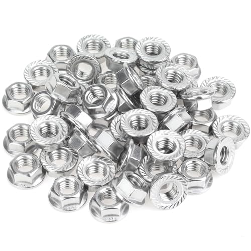 HELIFOUNER 40 Pieces 3/8”-16 Flange Nuts, Serrated Flange Hex Lock Nuts Assortment Kit, 304 Stainless Steel (18-8), Bright Finish, Coarse Thread - size: 3/8"-16 (40 Pieces)