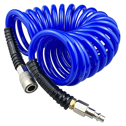 Darnassus PU Recoil Air Hose Compressor Tube with 1/4" Swivel Fittings - color: Blue, size: 15 FT
