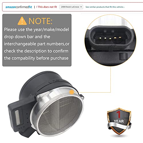 Maf Mass air Flow Sensor Meter Compatible with Buick Rainer 2004-2007; Chevrolet Silverado 1500 2500 3500 1999-2007; GMC Yukon 2000-2006 and More Replace OE AF10043 25318411 213-4160
