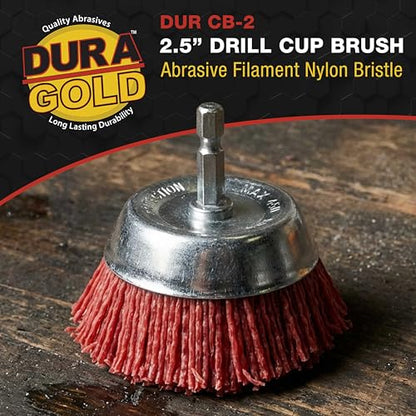 Dura-Gold 2.5" Abrasive Filament Nylon Bristle Cup Brush - 1/4" Hex Drill - size: 2.5-inch