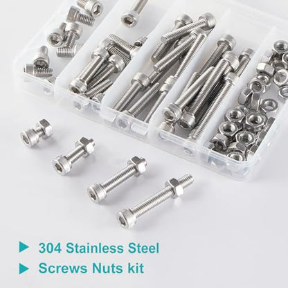 M6 x 10mm 20mm 30mm 40mm Hex Socket Head Cap Screws Bolts and Nuts, Stainless Steel 304, Bright Finish, Metric Allen Drive, Fully Thread, Assortment Kit 80PCS - size: Socket M6x10-40mm+Nuts