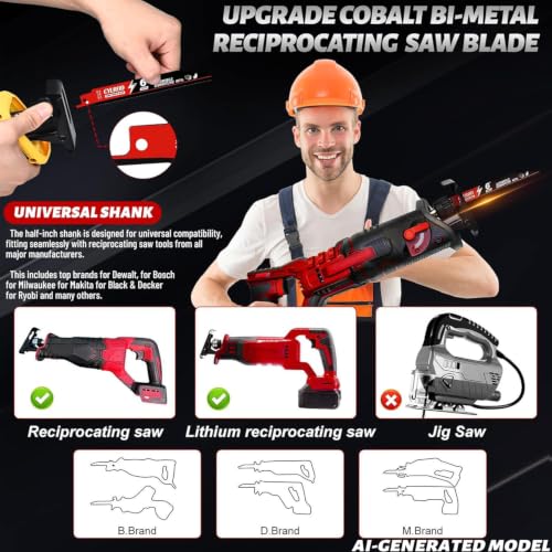 25 Pack 6 in 14/18 TPI Reciprocating Saw Blades for Sawzall Blades,M42 Steel Cobalt Bi-Metal Blades for Automobile Dismantling Metal Cutting,Replace for Milwaukee for Dewalt for Diablo Blade - size: 6 inch, style: 14/18 TPI Set