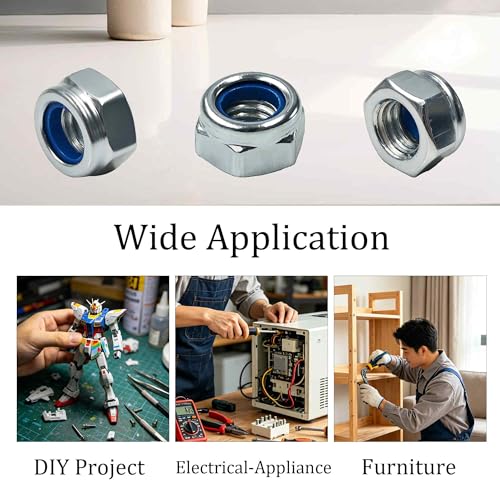 100PCS M8-1.25mm Hex Lock Nuts, Carbon Steel Nylon Insert Self-Locking Nuts, Zinc Plated Metric Fasteners for Automotive Machinery Equipment