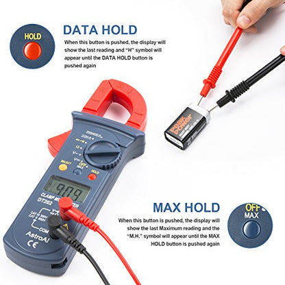 AstroAI Digital Clamp Meter 2000 Counts, Multimeter Amp Meter with Auto Ranging; Measures Voltage Tester, AC Current, Resistance, Continuity; Tests Diodes
