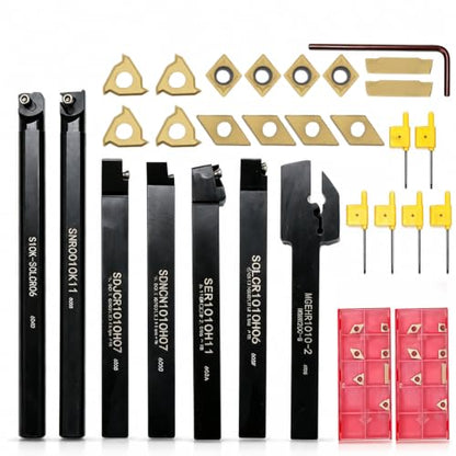 Nakkaa 21Pcs Indexable Lathe Turning Tool Kit 3/8" Shank for Boring Turning - size: 7pcs 3/8'' 10mm Shanks+14pcs Inserts