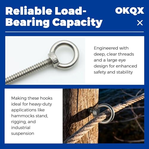 4 Pack 6.7 Inch Heavy Duty Eye Bolts - M10x120mm 304 Stainless Steel Extra Long Eye Hooks, Large Eye Bolt for Secure Load Transfer, Ideal for Heavy Duty Hammocks Stand, Industrial Use