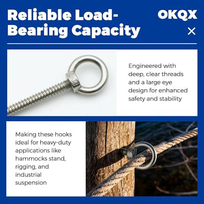 4 Pack 6.7 Inch Heavy Duty Eye Bolts - M10x120mm 304 Stainless Steel Extra Long Eye Hooks, Large Eye Bolt for Secure Load Transfer, Ideal for Heavy Duty Hammocks Stand, Industrial Use