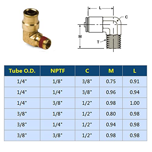 Push to Connect 3/8" Tube OD x 1/4" NPT Male Air Line Fitting - Pneumatic Quick Connect for Air Compressor, Brake Line - 5pcs - size: 3/8" Tube OD x 1/4" NPT Male Elbow