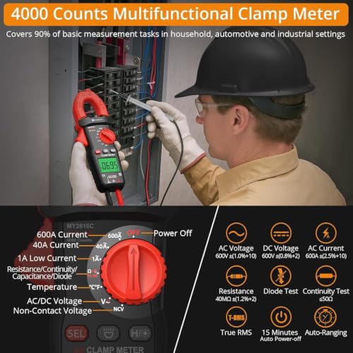 Neoteck Clamp Meter 4000 Counts Amp Meter for AC Current AC/DC Voltage 600A