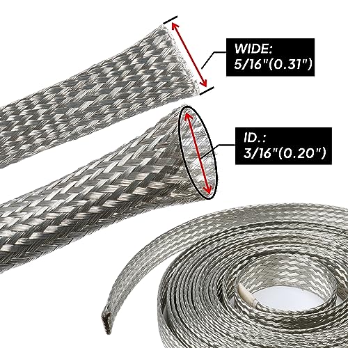 Tinned Copper Grounding Strap Metal Braided Wire Shielding Wrap Cable Sleeve Prevention Mesh Electronic Interfernce Screening 3/16" ID (5/16 inch - 18ft) - size: 5/16 inch - 18ft