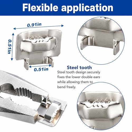 164ft Stainless Steel Banding Kit 304 Steel Strapping Kit 3/8" with Ratchet Tensioner Cutter Crimper Pliers with 100 Buckles for Pipe Pole Pallet Tensioning Packing Bundling