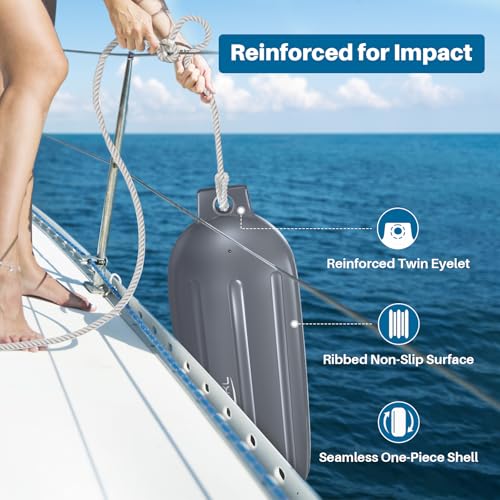 4 Pack 8.5 x 27 Inches Boat Fenders Bumpers for Docking - color: Mercury Gray