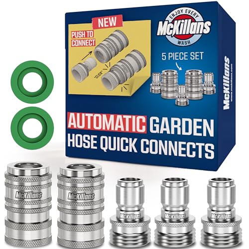 McKillans® 2025 Automatic Garden Hose Quick Connect [UNIVERSAL FIT] - Stainless Steel Quick Connect Hose Fittings - Water Hose Connectors - Quick Disconnect Adapter - INSTANT CONNECTION - 5 Pc Kit - color: Automatic Quick Connects