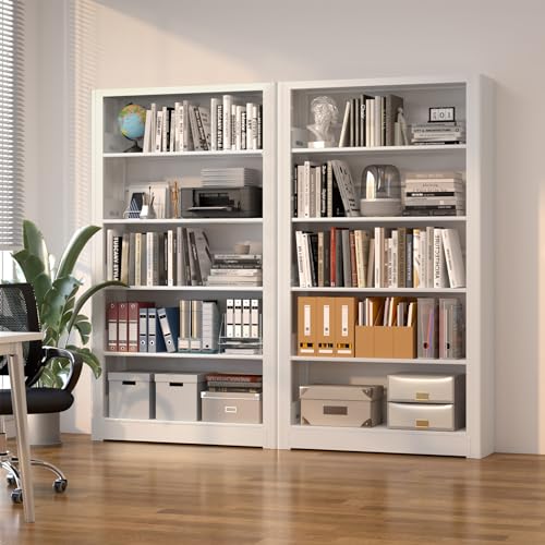 69” Tall Metal Bookshelf,5-Tier Bookcase with Adjustable Storage Shelves,Floor Standing Unit,Heavy Duty Bookcase for Home Office, Living Room, Bed Room,White Display Shelves,H69*W36*D11.8 Inch - color: White, size: 69"H*36"W