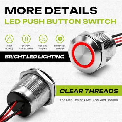 3PCS 19mm 20A Momentary LED Push Button Switch IP67 12V-24V DC Blue - color: Blue Silver Shell, size: Momentary