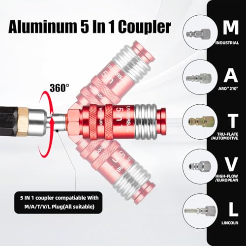 5 In 1 Universal Quick Industrial Connect Coupler Air Hose Fittings 1/4” Body Size 5-in-1 Quick Connect Air Fitting Air Compressor Accessories Fitting (5 PCS) - style: 5 -Piece