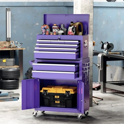 Crownland 8 Drawer Rolling Tool Chest with Wheels, Purple - color: Purple, style: 8-Drawer Rolling Tool Chest