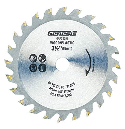 Genesis GPCS535CK 5.8 Amp 3 1/2” Control Grip Plunge Compact Circular Saw Kit with Laser, Miter Base, 3 Assorted Blades, Vacuum Adapter Hose, Rip Guide and Carrying Bag - style: Plunge Circular Saw 3-1/2"