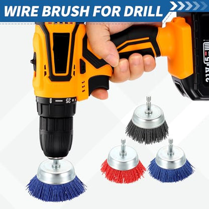3Pack Wire Brush for Drill Set with 1/4" Hex Shank, 80-240 Grit