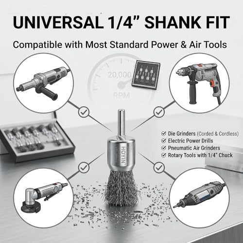 HOYIN 10 Pack 1-1/8" Crimped Wire End Brush 20000RPM 1/4" Shank