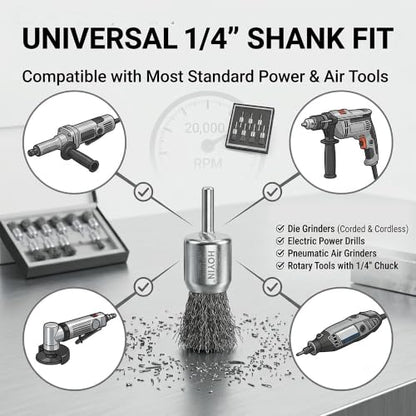HOYIN 10 Pack 1-1/8" Crimped Wire End Brush 20000RPM 1/4" Shank